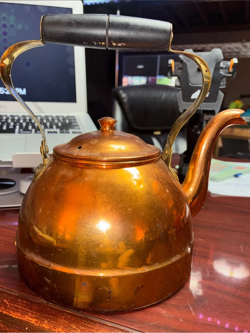 Classic Copper-Tone Tea Kettle with Black Handle 1950’s